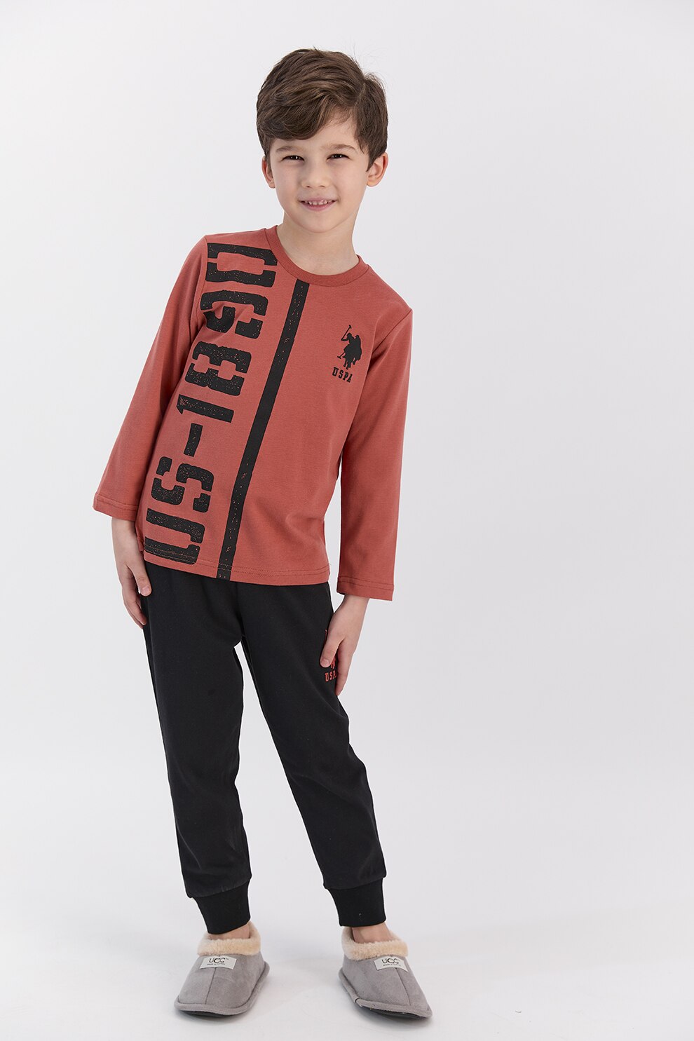 U.S. Polo Assn., Pijama cu imprimeu logo, Oranj/Negru
