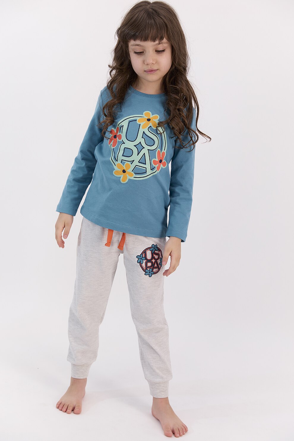 U.S. Polo Assn., Pijama cu imprimeu, Albastru inchis/Gri melange