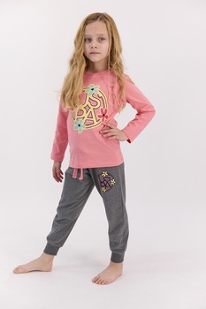 U.S. Polo Assn., Pijama cu imprimeu, Gri carbune/Roz U.S. Polo Assn., Pijama cu imprimeu, Gri carbune/Roz