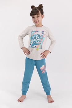 U.S. Polo Assn., Pijama cu imprimeu logo, Maro deschis melange/albastru inchis U.S. Polo Assn., Pijama cu imprimeu logo, Maro deschis melange/albastru inchis