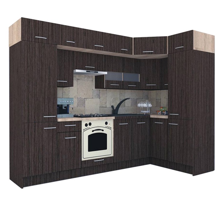 Set Bucatarie de Colt Genarom BIG GENA NEW ST. 150-290 x 225,5 x 60 cm, Cu Corp de Cuptor, Wenge / Decor 8548