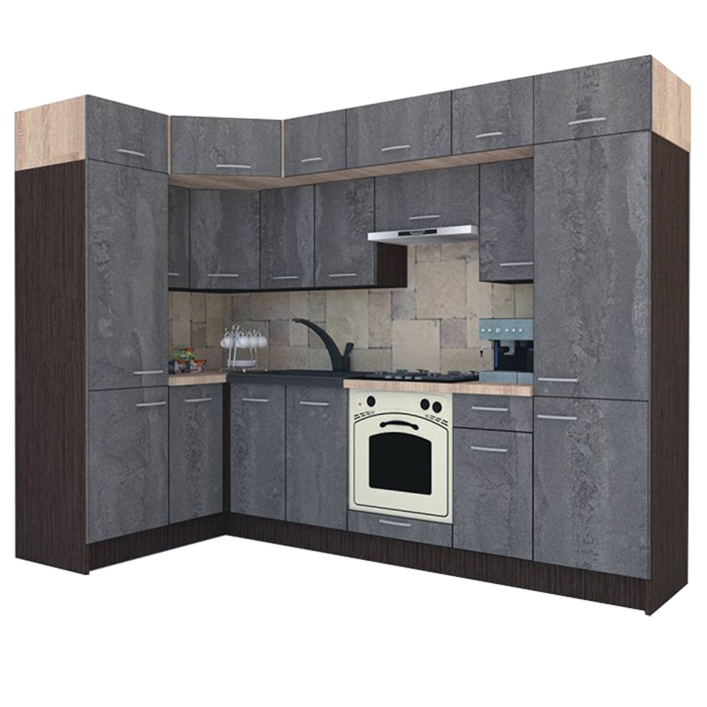 Set Bucatarie de Colt Genarom BIG GENA NEW DR. 150-290 x 225,5 x 60 cm, Cu Corp de Cuptor, Wenge / Decor K352