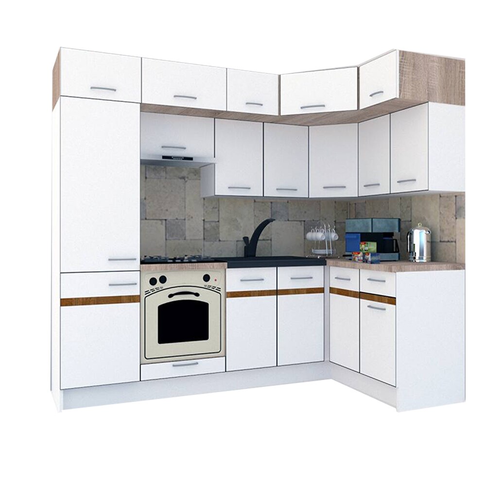 Set Bucatarie de Colt Genarom BIG GENA NEW ST. 140-250 x 225,5 x 60 cm, Cu Corp de Cuptor, Alb