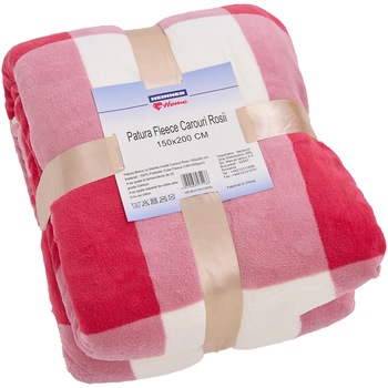 Patura Fleece cu blanita, Heinenr Home, Carouri Rosii, 150x200 cm Patura Fleece cu blanita, Heinenr Home, Carouri Rosii, 150x200 cm
