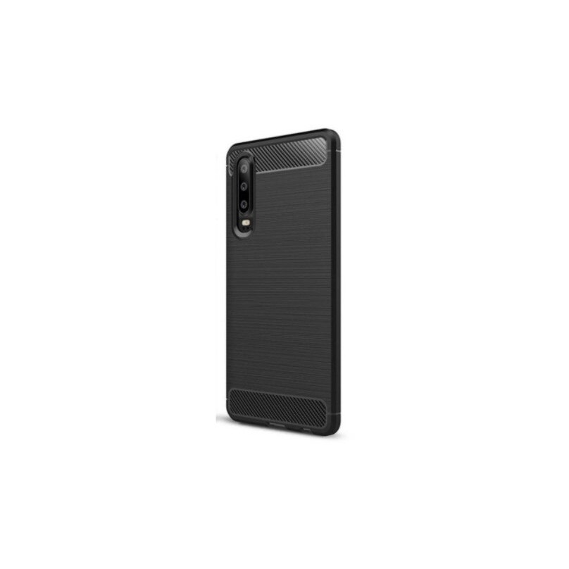 Husa spate pentru Huawei P30, antisoc, din silicon cu insertii de carbon, Negru