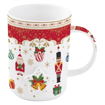 Cana Christmas Ornaments Easy Life, portelan, alb, rosu, 370 ml A216015 Cana Christmas Ornaments Easy Life, portelan, alb, rosu, 370 ml A216015