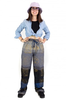 Pantaloni lejeri gri negru cu albastru - Heart of Hinduism Pantaloni lejeri gri negru cu albastru - Heart of Hinduism