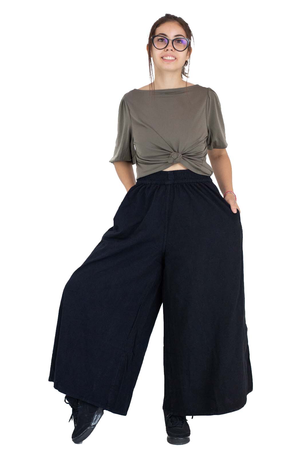 Pantaloni Petal Tips Evazat - Negru