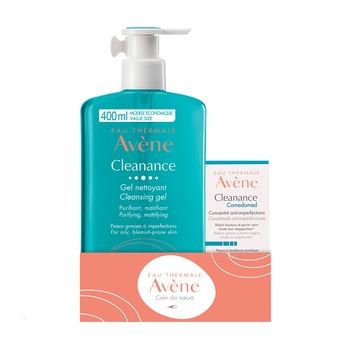 Pachet Promo: Crema de fata concentrata Avene Cleanance Comedomed pentru ten acneic, 30 ml + Gel de curatare Avene Cleanance pentru ten gras, 400 ml Pachet Promo: Crema de fata concentrata Avene Cleanance Comedomed pentru ten acneic, 30 ml + Gel de curatare Avene Cleanance pentru ten gras, 400 ml