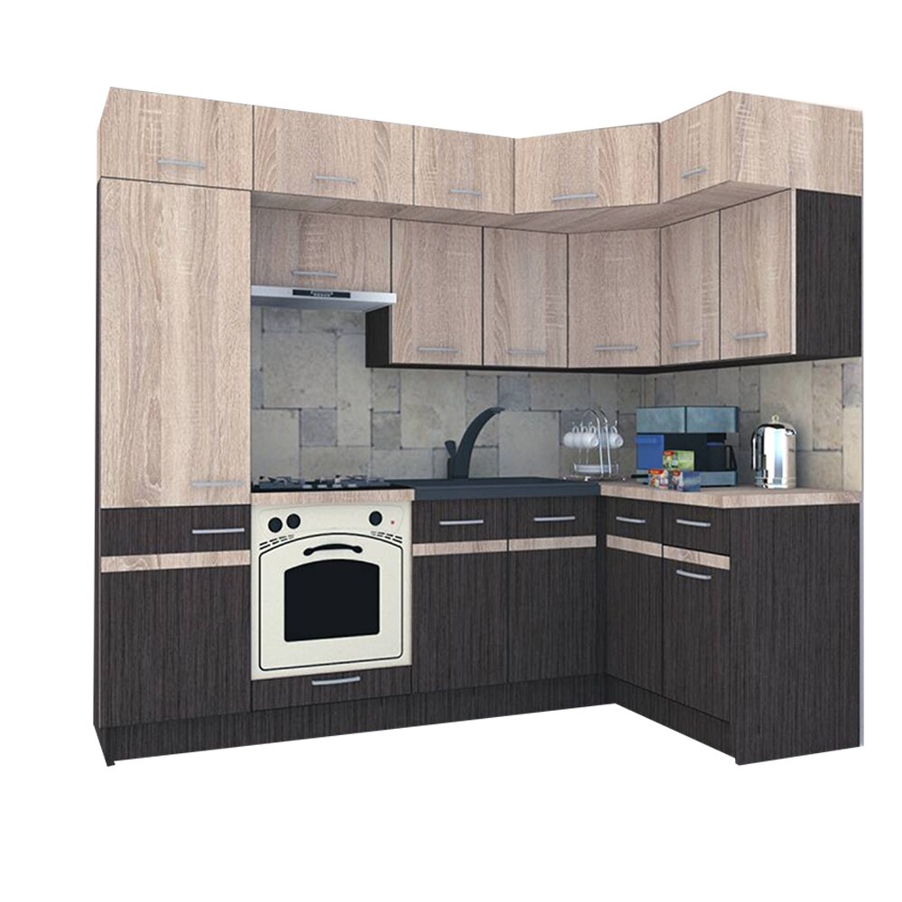 Set Bucatarie de Colt Genarom BIG GENA NEW ST. 140-250 x 225,5 x 60 cm, Cu Corp de Cuptor, Wenge / Stejar Sonoma A