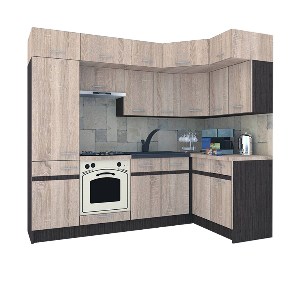 Set Bucatarie de Colt Genarom BIG GENA NEW ST. 140-250 x 225,5 x 60 cm, Cu Corp de Cuptor, Stejar Sonoma