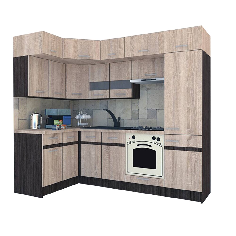 Set Bucatarie de Colt Genarom BIG GENA NEW DR. 140-250 x 225,5 x 60 cm, Cu Corp de Cuptor, Stejar Sonoma A