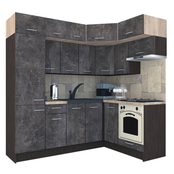 Set Bucatarie de Colt Genarom BIG GENA NEW ST. 160-230 x 225,5 x 60 cm, Cu Corp de Cuptor, Wenge / Decor 4299