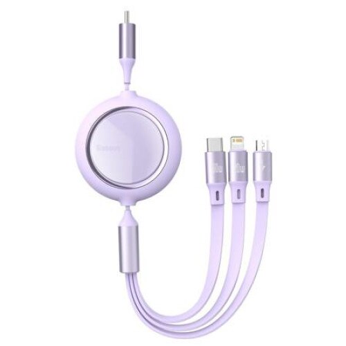 Cablu de date 3 in 1, Baseus Bright Mirror, Micro USB, USC-C si Lightning , Quick Charge, 100 W, 480 Mb/s. Lungime reglabila, max 1,2 m, Mov, TPE
