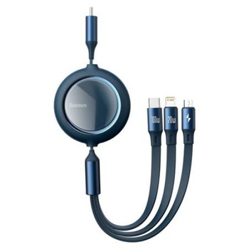 Cablu de date 3 in 1, Baseus Bright Mirror, Micro USB, USC-C si Lightning , Quick Charge, 100 W, 480 Mb/s. Lungime reglabila, max 1,2 m, Albastru, TPE Cablu de date 3 in 1, Baseus Bright Mirror, Micro USB, USC-C si Lightning , Quick Charge, 100 W, 480 Mb/s. Lungime reglabila, max 1,2 m, Albastru, TPE