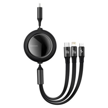 Cablu de date 3 in 1, Baseus Bright Mirror, Micro USB, USC-C si Lightning , Quick Charge, 100 W, 480 Mb/s. Lungime reglabila, max 1,2 m, Negru, TPE Cablu de date 3 in 1, Baseus Bright Mirror, Micro USB, USC-C si Lightning , Quick Charge, 100 W, 480 Mb/s. Lungime reglabila, max 1,2 m, Negru, TPE