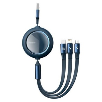 Cablu de date 3 in 1, Baseus Bright Mirror, Micro USB, USC-C si Lightning , Quick Charge, 66 W, 480 Mb/s. Lungime reglabila, max 1,2 m, Albastru, PC siTPE Cablu de date 3 in 1, Baseus Bright Mirror, Micro USB, USC-C si Lightning , Quick Charge, 66 W, 480 Mb/s. Lungime reglabila, max 1,2 m, Albastru, PC siTPE