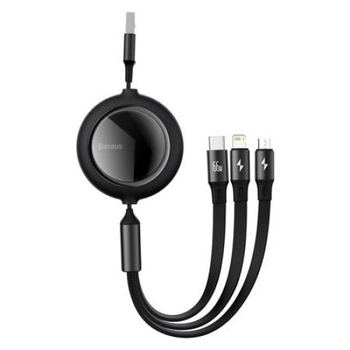 Cablu de date 3 in 1, Baseus Bright Mirror, Micro USB, USC-C si Lightning , Quick Charge, 66 W, 480 Mb/s. Lungime reglabila, max 1,2 m, Negru, PC siTPE Cablu de date 3 in 1, Baseus Bright Mirror, Micro USB, USC-C si Lightning , Quick Charge, 66 W, 480 Mb/s. Lungime reglabila, max 1,2 m, Negru, PC siTPE