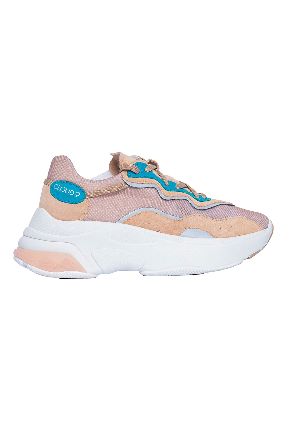 Cloud 9, Pantofi sport cu talpa wedge si insertii din piele intoarsa Saylor, Piersica