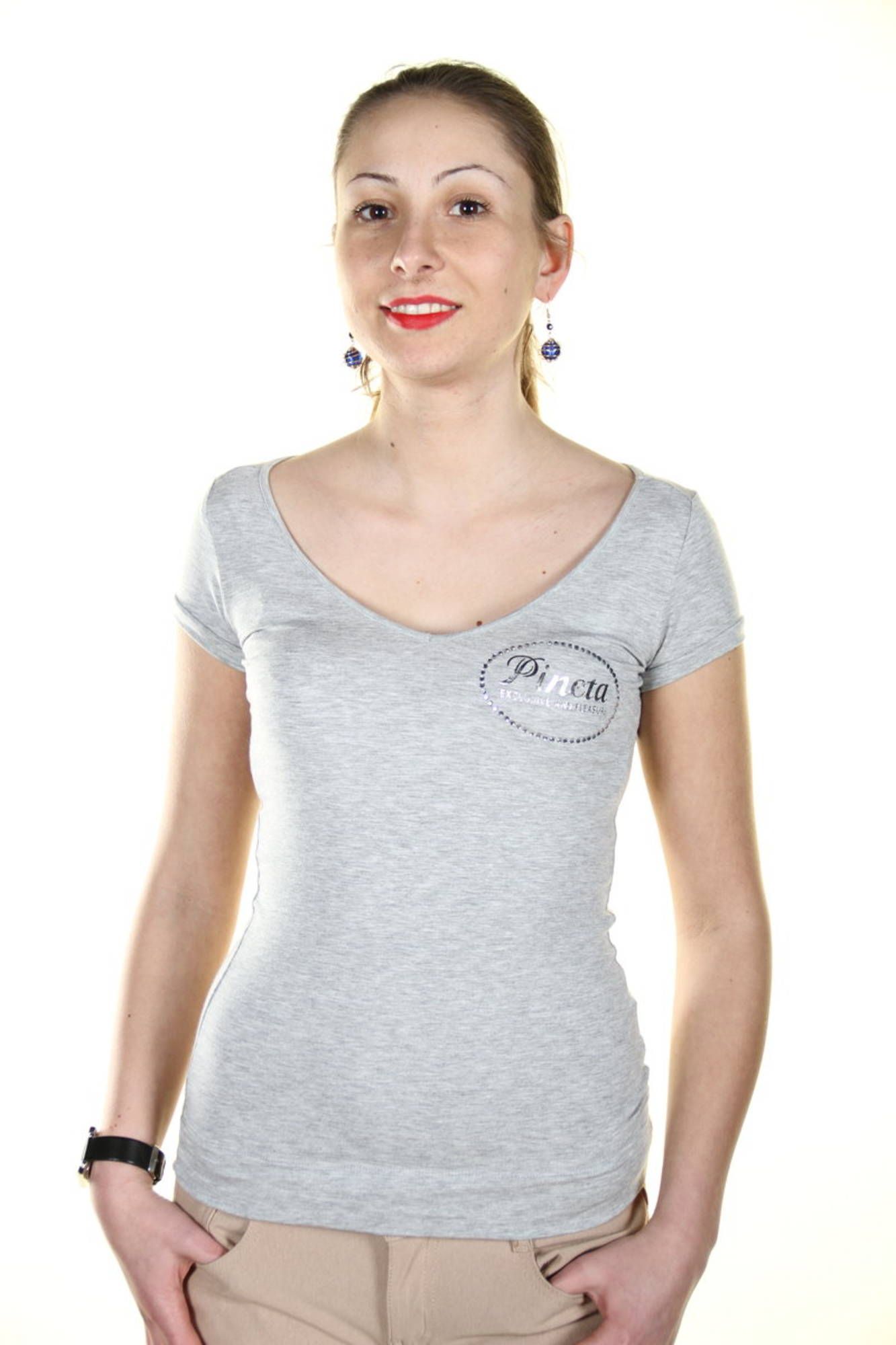 Tricou Dama, PINETA, 9108276, Logo, Gri, Gri, S