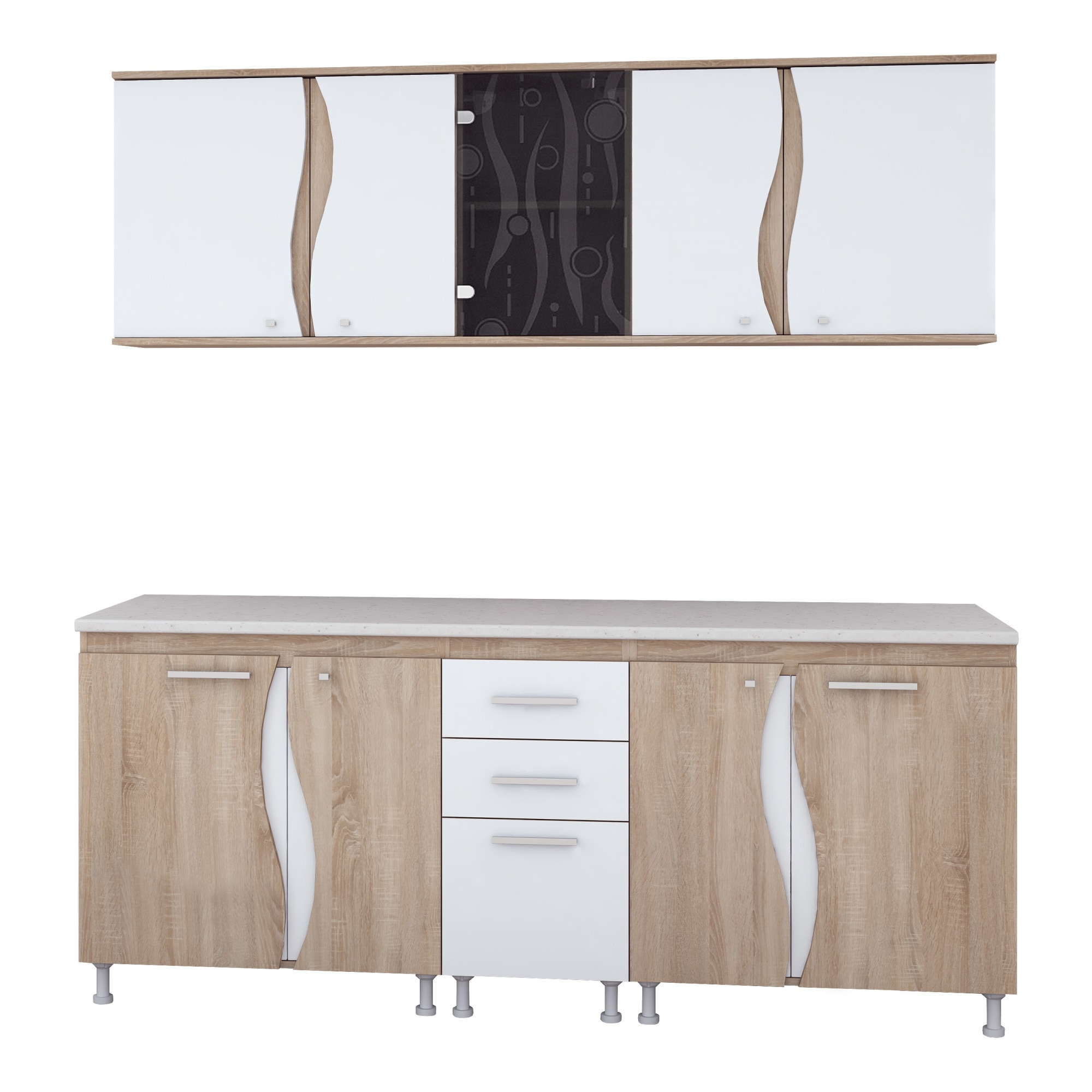 Set Bucatarie Cip3S C1, 200x60x200cm, Sonoma/Alb