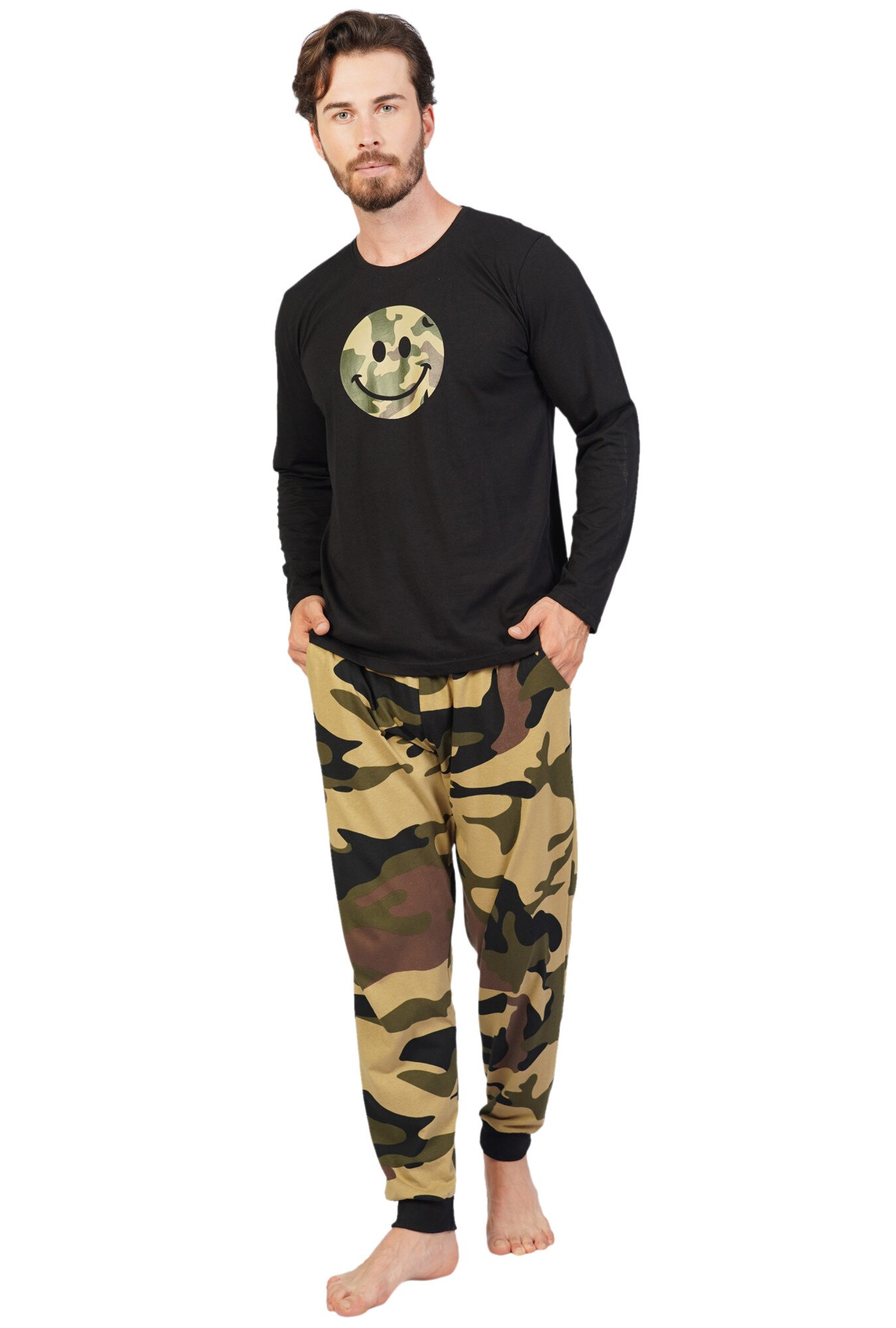 Pijama barbati Gazzaz by Vienetta, model Love Peace, negru/camouflage
