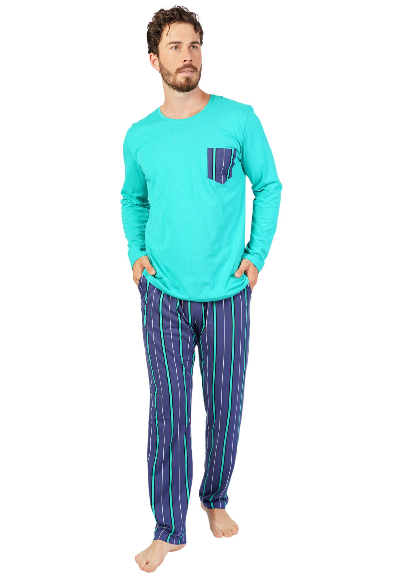 Pijama barbati Gazzaz by Vienetta, model Infinity , verde/albastru