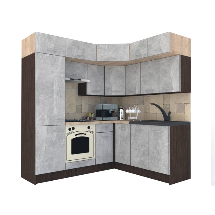 Set Bucatarie de Colt Genarom BIG GENA NEW ST. 180-210 x 225,5 x 60 cm, Cu Corp de Cuptor, Wenge / Decor 4298