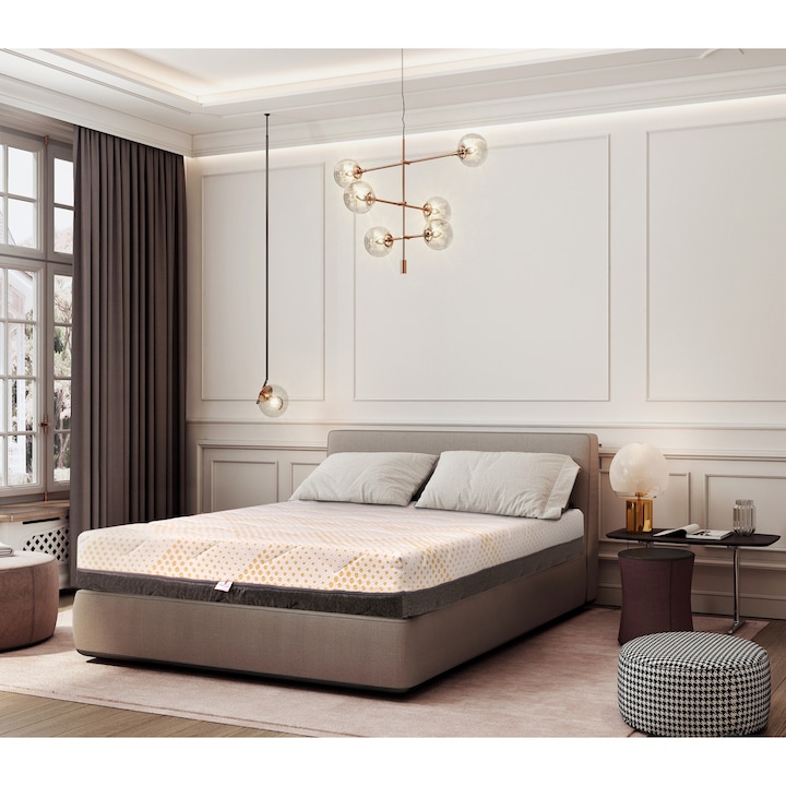 Saltea Ortopedica, Best Sleep, Yellow Diamond, 180x200x27 cm, 7+12+3+3+2, Spuma poliuretanica cu memorie, arcuri pocket, 7 zone de confort, hipoalergenica, husa matlasata, detasabila, fermitate medie