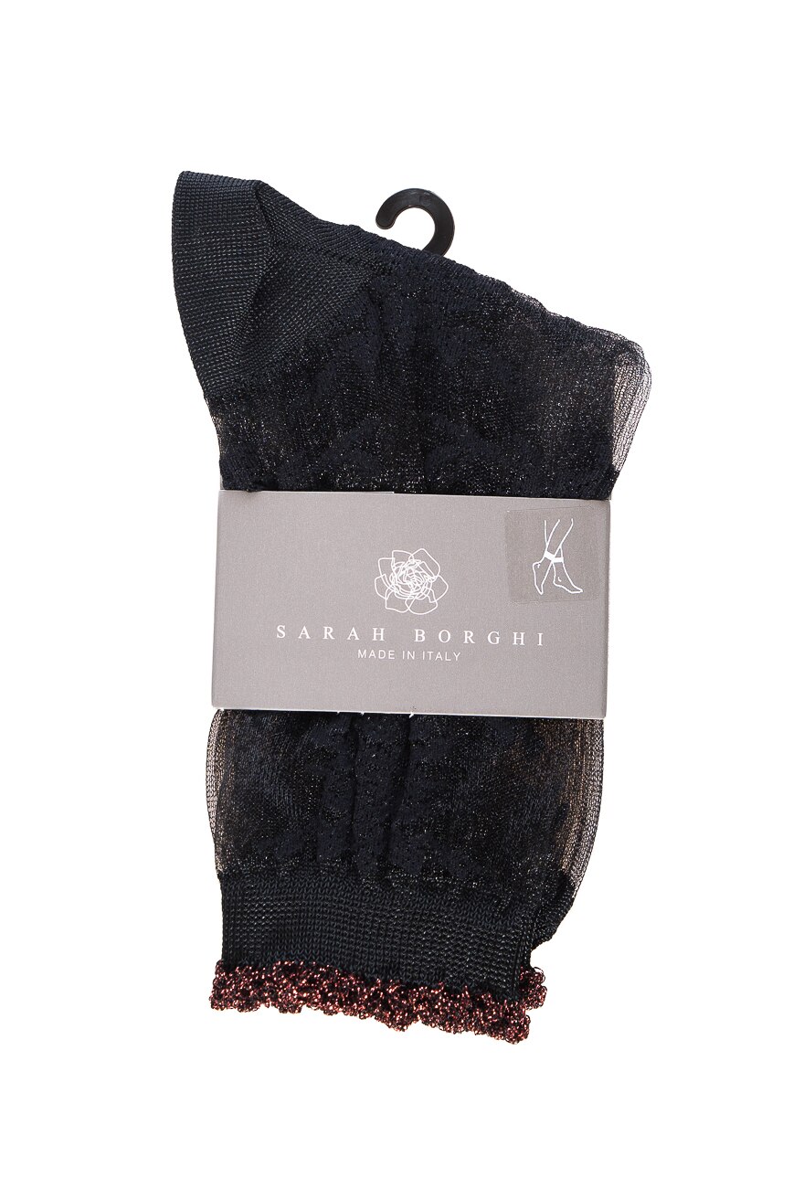 Sosete din colectia de lux din voal si vascoza, model floral dantelat, Rosie Sarah Borghi, Negru/Auriu