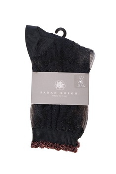 Sosete din colectia de lux din voal si vascoza, model floral dantelat, Rosie Sarah Borghi, Negru/Auriu Sosete din colectia de lux din voal si vascoza, model floral dantelat, Rosie Sarah Borghi, Negru/Auriu