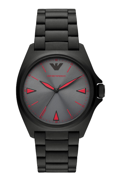 Emporio Armani, Кварцов часовник с лого, Черен