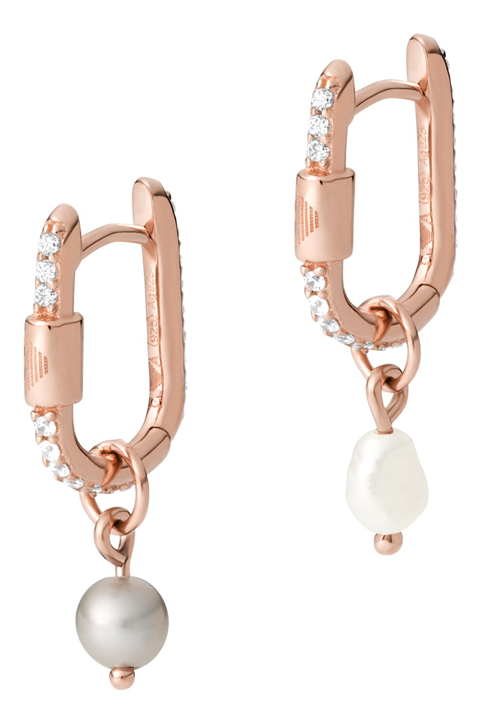 Emporio Armani, Cercei drop de argint decorati cu perle de cultura, auriu, alb, gri cenusa