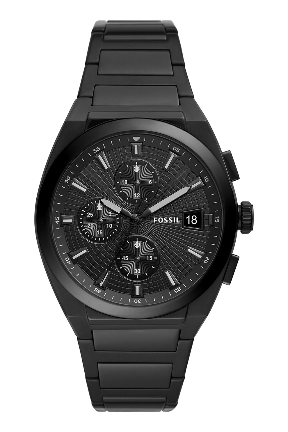 Fossil, Ceas cronograf cu bratara de otel inoxidabil, Negru