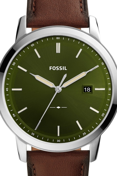 Fossil, Ceas quartz cu incarcare solara si curea de piele, Argintiu/Maro