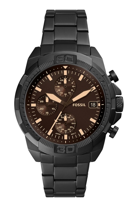 Fossil, Часовник с хронограф и метална верижка, Черен