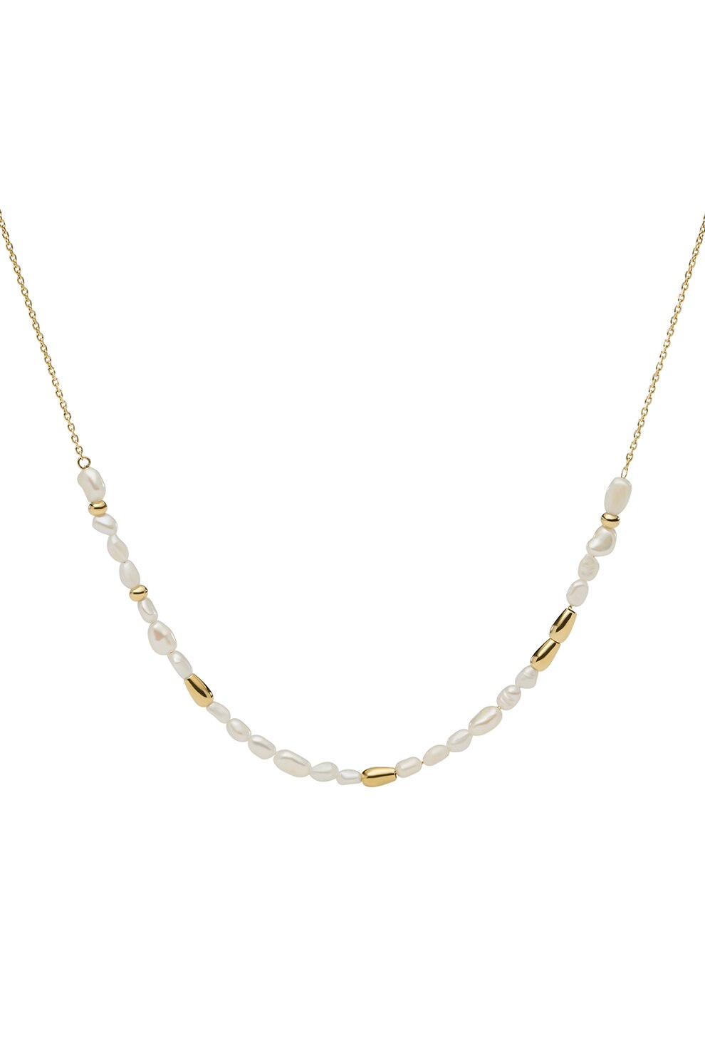 Fossil, Colier decorat cu perle de apa dulce, Auriu/Alb