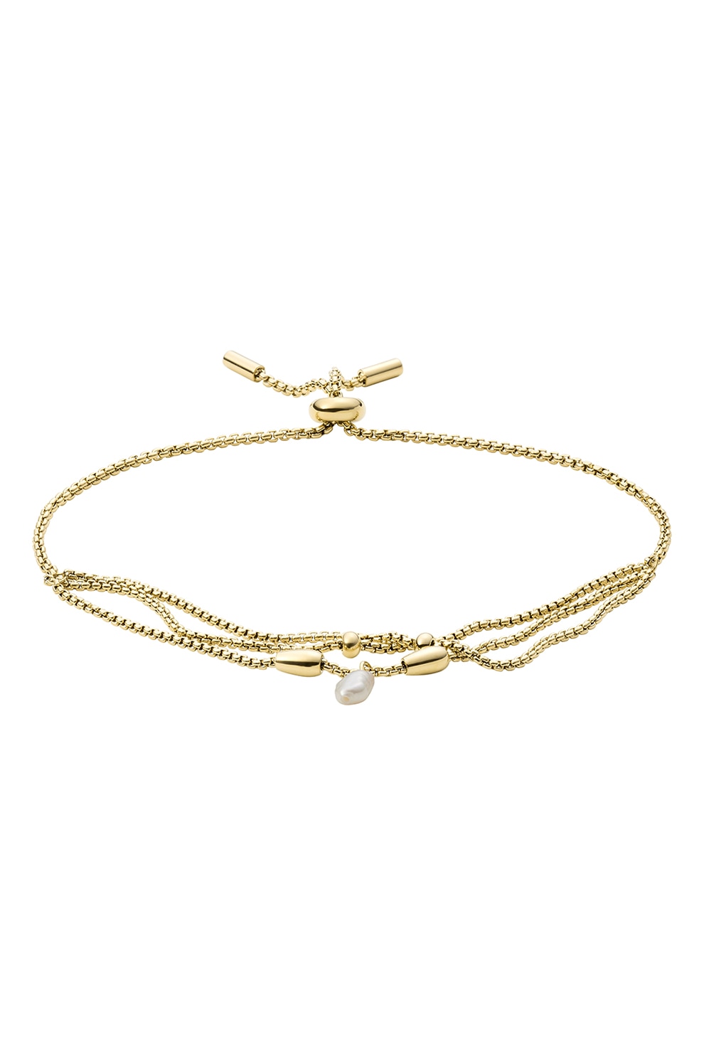 Fossil, Bratara cu nod glisant si perle de apa dulce, Auriu/Alb