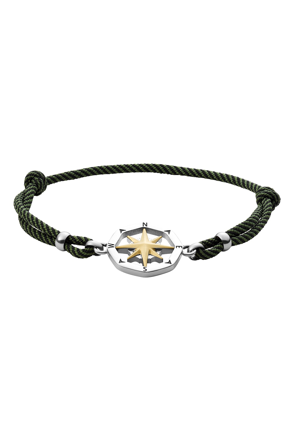 Fossil, Bratara cu snur si talisman de otel inoxidabil, Argintiu/Auriu/Negru