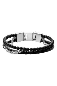 Fossil, Bratara cu siraguri multiple si onyx negru, Negru/Argintiu Fossil, Bratara cu siraguri multiple si onyx negru, Negru/Argintiu