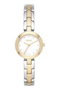 DKNY, Ceas de otel inoxidabil cu cirstale pe cadran, Auriu/Argintiu DKNY, Ceas de otel inoxidabil cu cirstale pe cadran, Auriu/Argintiu