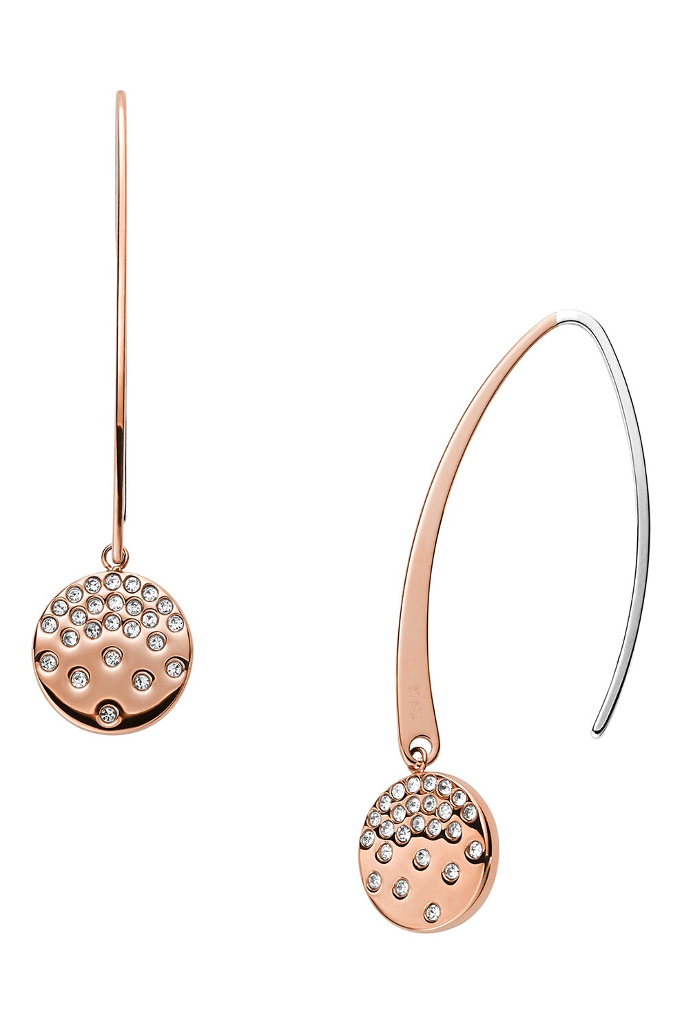 Skagen, Cercei crop de otel inoxidabil cu cristale, Auriu rose/ Argintiu