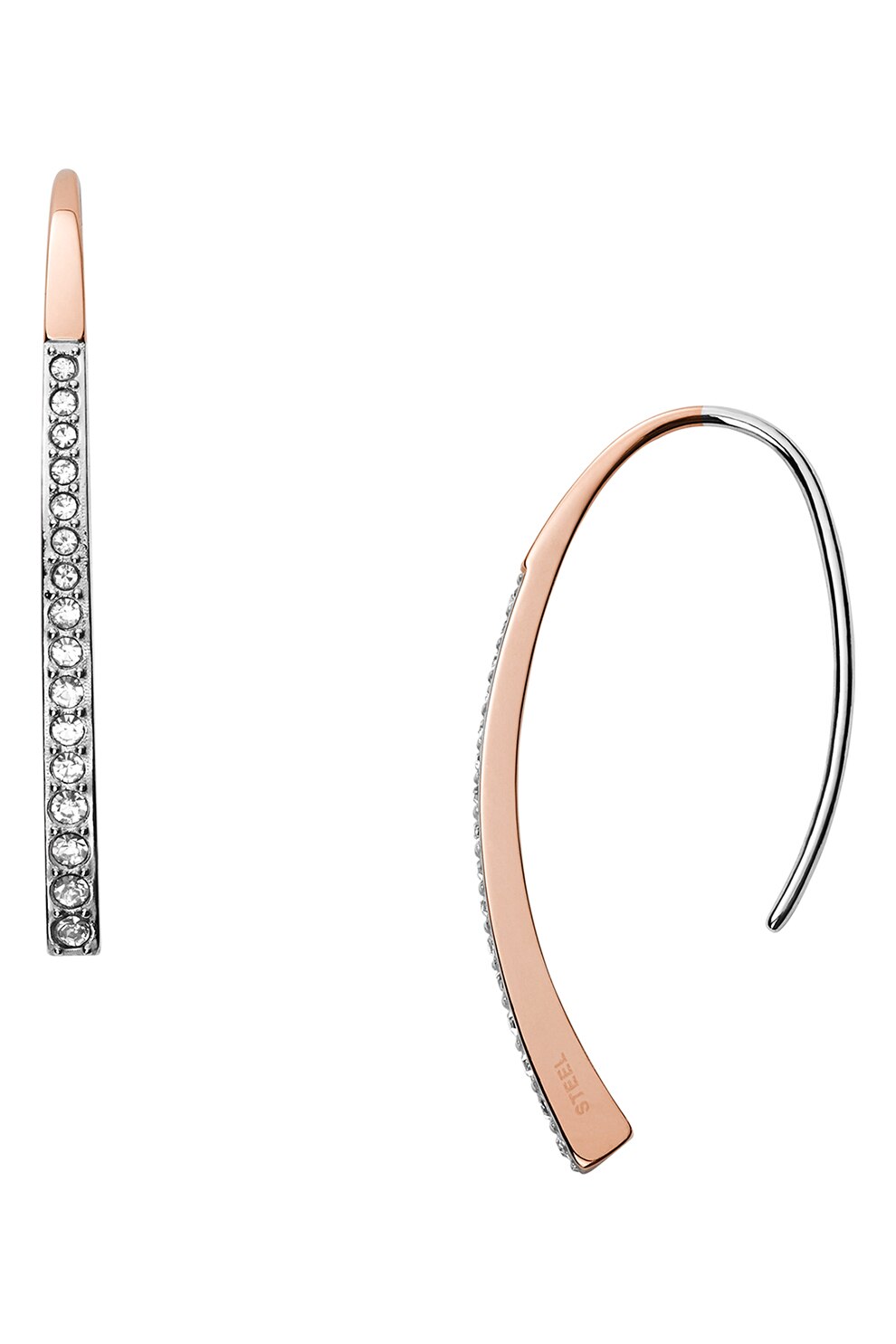 Skagen, Cercei crop de otel inoxidabil cu cristale, Auriu rose/ Argintiu
