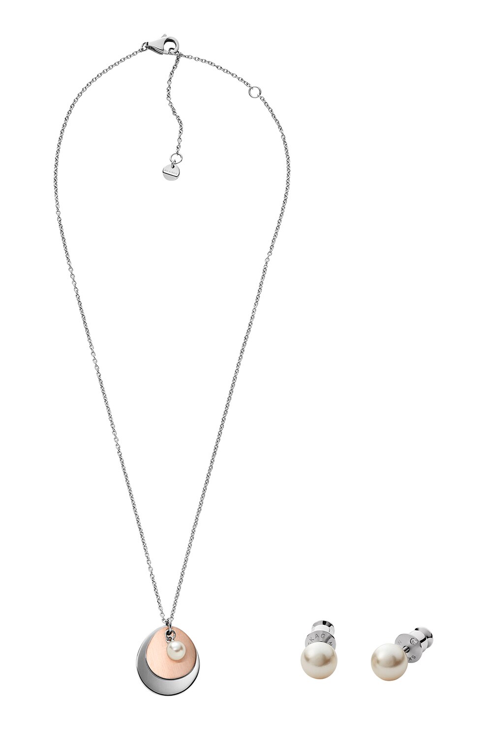 Skagen, Set de colier cu doua nuante si cercei, argintiu/auriu
