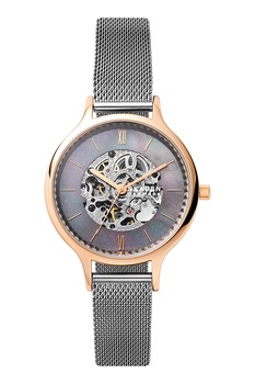 Skagen, Ceas automatic cu bratara cu model plasa, Argintiu/Auriu rose Skagen, Ceas automatic cu bratara cu model plasa, Argintiu/Auriu rose