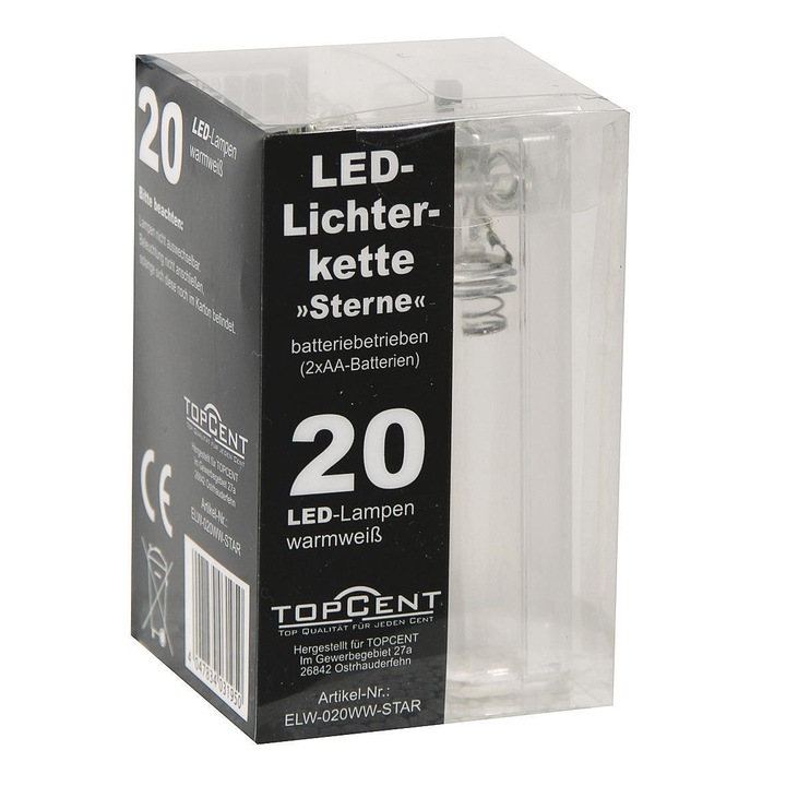 Stelute LED de Craciun TopCent, Cu baterii, 20buc, 220cm