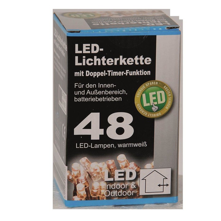 Sarma luminoasa TopCent, 48 LED lumini, Baterii incluse, 410cm