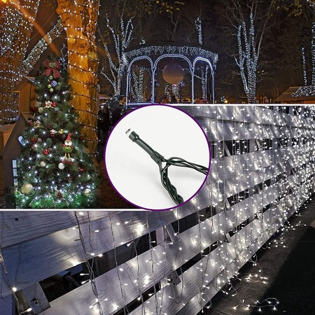 Instalatie Craciun Liniara, NEVERMORE, Interior/exterior, 8 jocuri de lumini, 50 m, 500 Led-uri, Alb rece