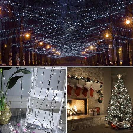Instalatie Craciun Liniara, NEVERMORE, Interior/exterior, 8 jocuri de lumini, 50 m, 500 Led-uri, Alb rece