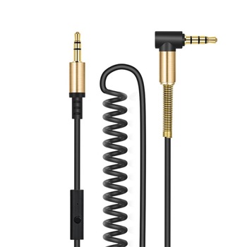 Cablu spiralat audio stereo cu microfon, lungime 2 m, Hoco UPA02-AUX, conector jack 3.5mm tata drept si conector jack 3.5 mm in unghi 90 grade, cu 3 pini, negru Cablu spiralat audio stereo cu microfon, lungime 2 m, Hoco UPA02-AUX, conector jack 3.5mm tata drept si conector jack 3.5 mm in unghi 90 grade, cu 3 pini, negru